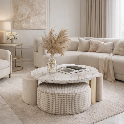 Pufa Okrągła Pepitka Nowoczesna Designerska Siedzisko Podnóżek Do Salonu Sypialni Home Premium